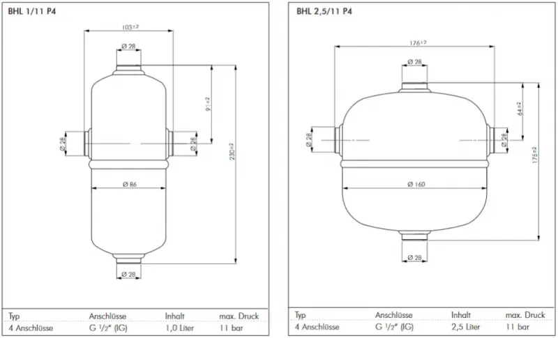 Druckluftbehälter stationär PN 11, TÜV/CE-geprüft, verschiedene Größen